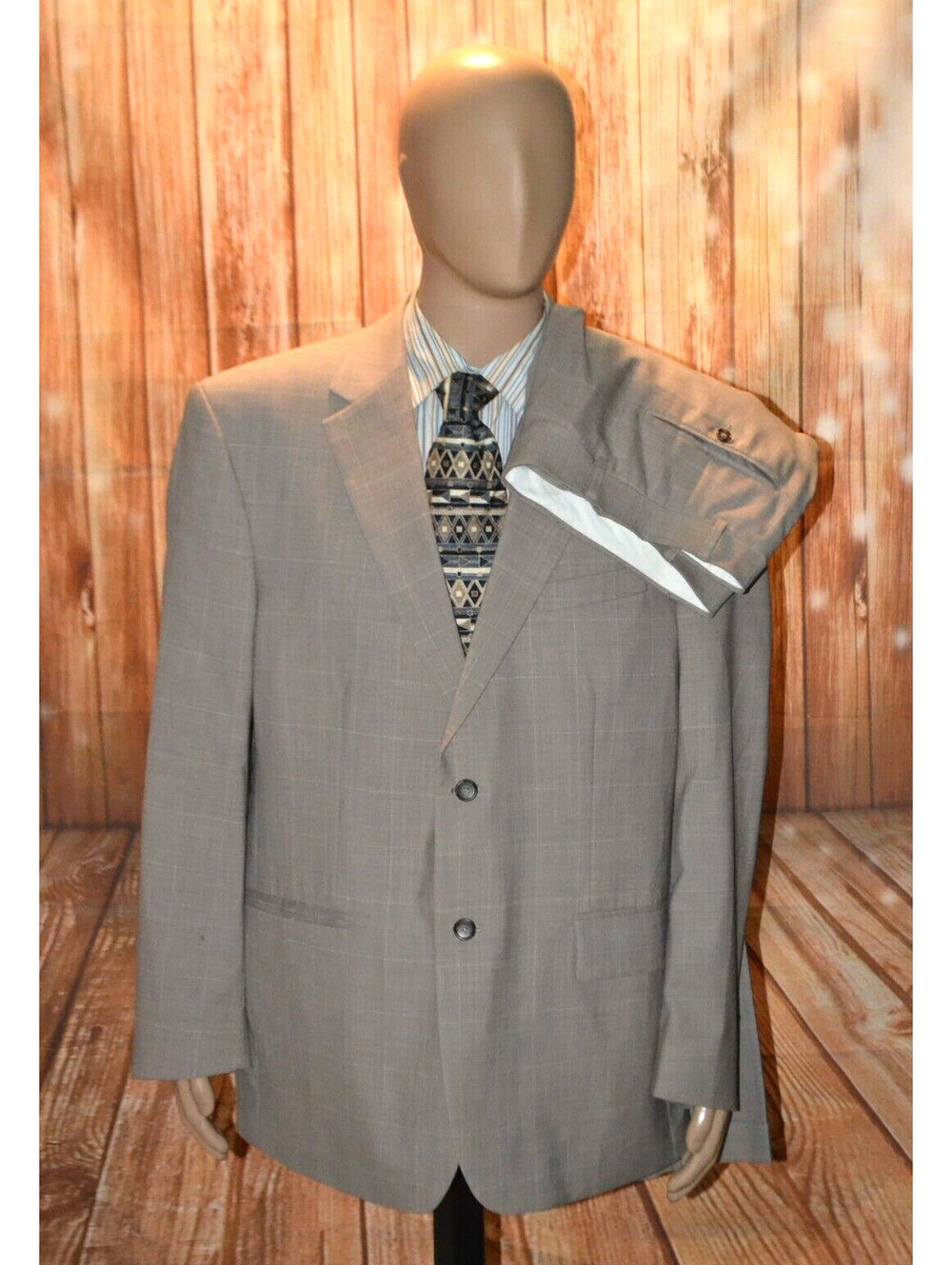 Nautica Men 100% Wool Gray Check 2 Front Button Suit Sz 46R Wst 40x30